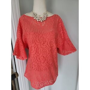 Banana Republic Coral Lace Blouse flutter sleeve S/M